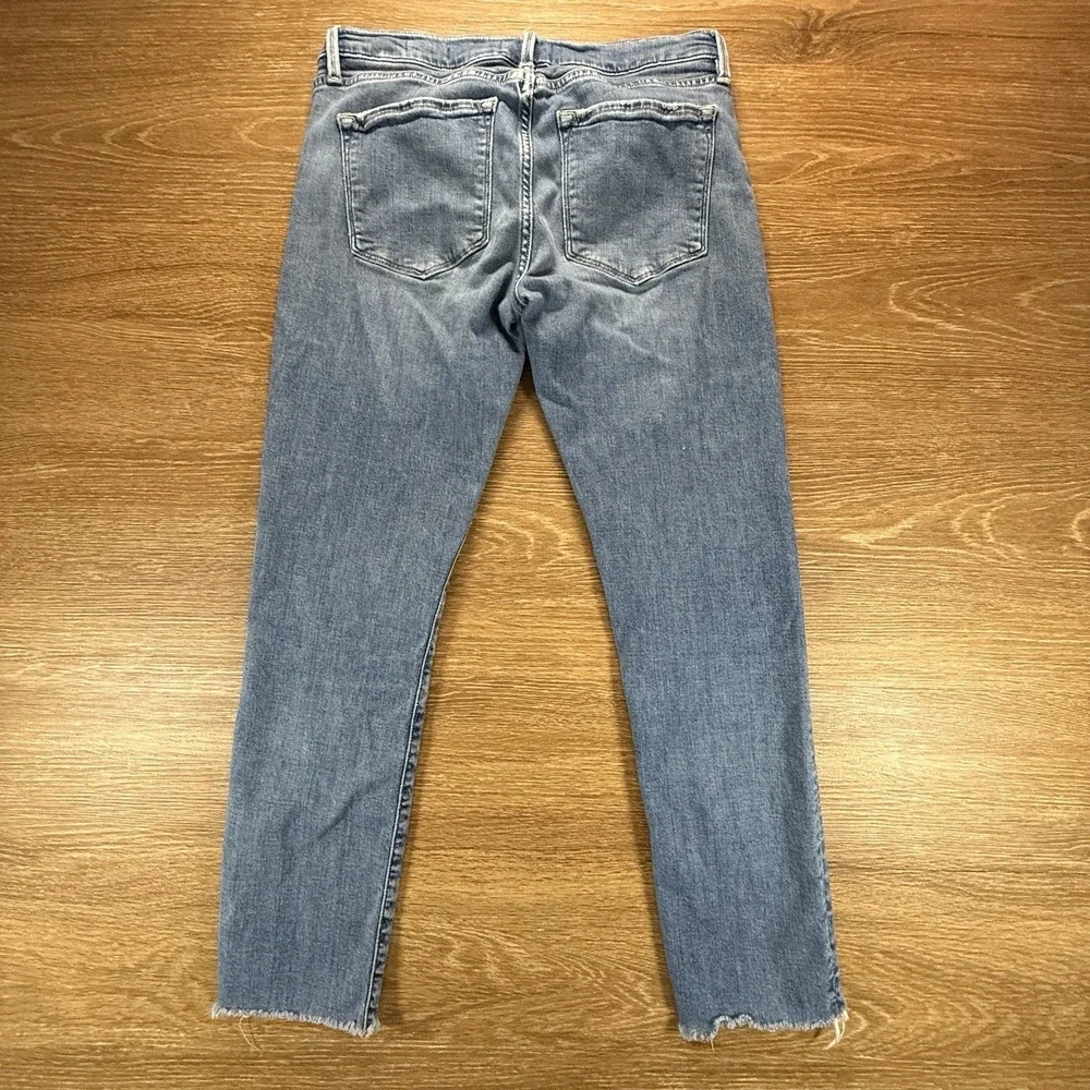 FRAME Le Garcon Women's 28 Blue Crop Skinny Jeans Raw Hem Stretch Denim Designer